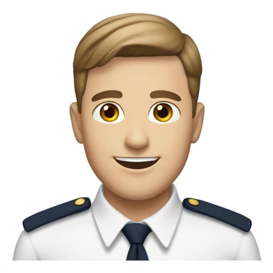 White man with short brown hair and a handsome smile in the Navy sticker