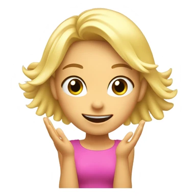Blonde Girl with both hands open in the air. Happy, frontal view above waist only. Enjoying. Open hands showing palm sticker