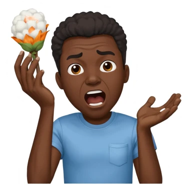 Black man screaming, holding cotton in his hand, expressive face, clear cotton detail sticker