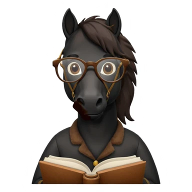 black horse read book with glasses sticker