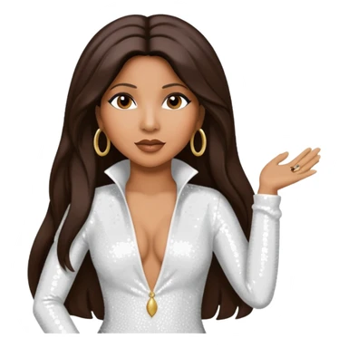 Toni Braxton with long dark brown hair, white sequin outfit sticker