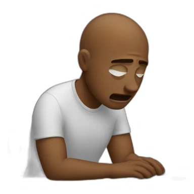 man crying in front of computer sticker