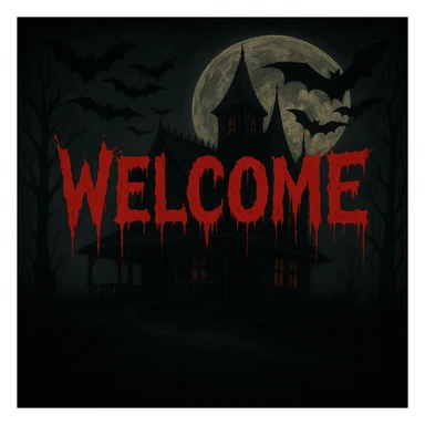 Make the 'Welcome' text look bloodier with a dripping blood effect in a horror style, while keeping the rest of the banner unchanged. sticker