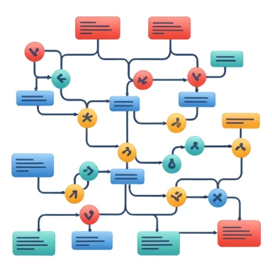 diagram of tasks with branching paths and connections sticker