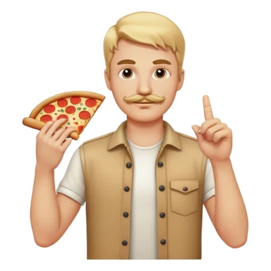 Blonde guy with mustache giving the middle finger with one hand and holding pizza in other hand sticker