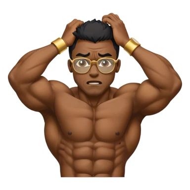 black skinny bodybuilder with gold glasses frustrated pulling hair sticker