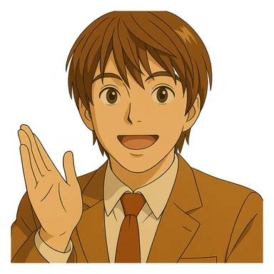 Keep Light Yagami in Ghibli style explaining something, close-up of his face, with transparent background. sticker