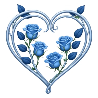 heart shape silver vine with blue roses border sticker