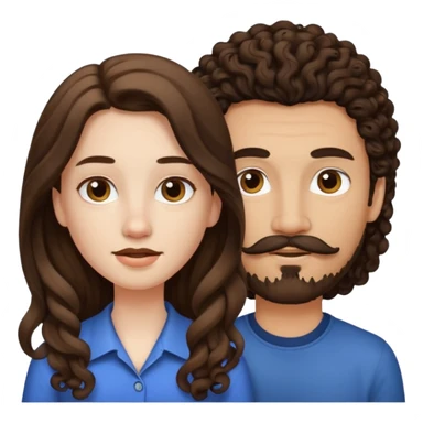 Couple emoji: girl is pale with brown straight long hair and boy is tan with black curly hair with a mustache and a goatee sticker