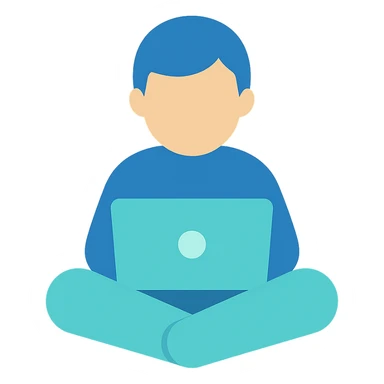 Person sitting with a laptop, flat emoji style, outline with blue and turquoise colors sticker