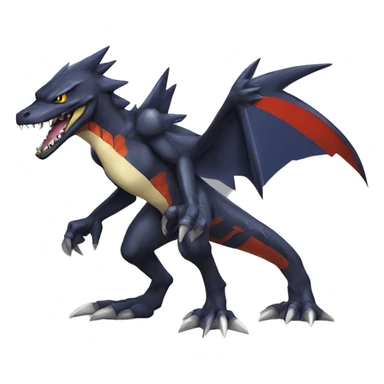 Black, Cool, Edgy, Garchomp-Nargacuga-Sergal Fakémon-Digimon with sharp edgy striking detailed stripe-markings,  full body sticker