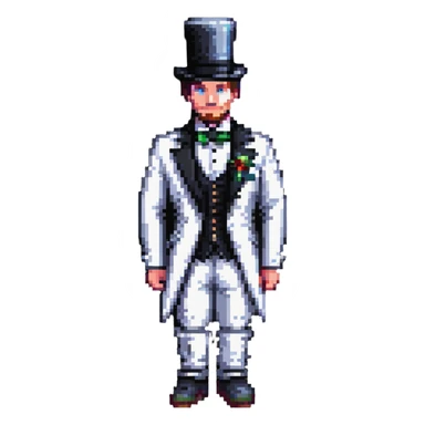 frozen man in a black and white suit with a top hat sticker