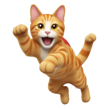 Ginger cat jumping with British flag sticker