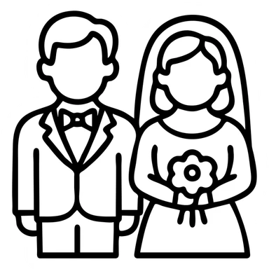 Georgie and Mandy inspired by the reference photo, in wedding outfits, outlined icon style, wedding scene sticker