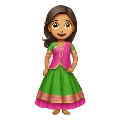 a girl wearing weeding pink lehanga and green kurta sticker