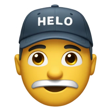 create smile emoji with wear cap. on cap write text hello dude sticker