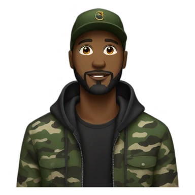 black man with a beard,camo hat, black hoodie sticker