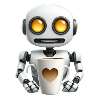 cute robot with a cup of coffee sticker