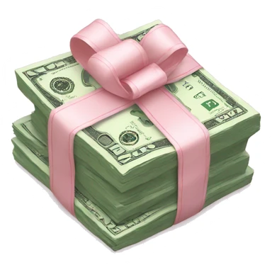 stack of money wrapped in a light pink bow sticker