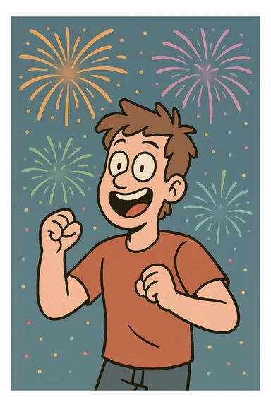 fireworks, colorful bursts, festive, flat cartoon style sticker