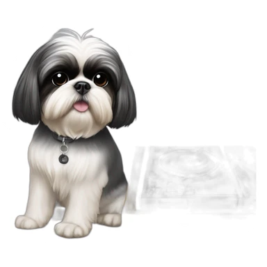 Shih tzu in front of dj controller sticker