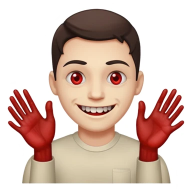 Face with bloodshot eyes and toothy smile with two hands extended in front of him sticker