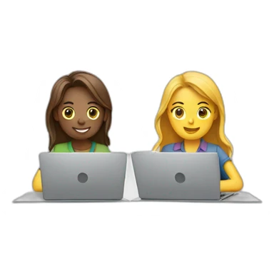 two people working on two laptops together sticker