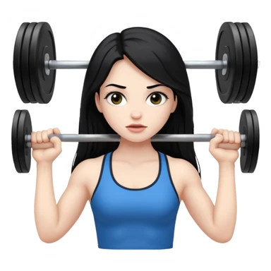 pale girl with long black hair lifting a barbell sticker