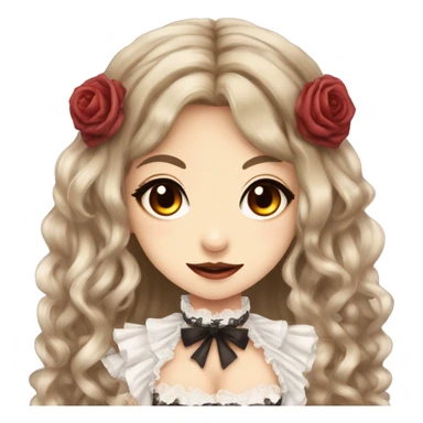 hime gyaru girl, victorian dress, brown hair, red eyes, vampire fangs sticker