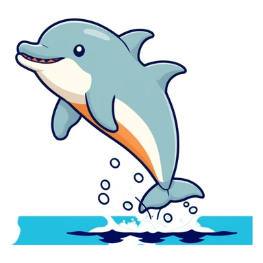 Dolphin jumping out of water to catch a Reece’s pieces sticker
