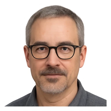 face with short gray hair, glasses, mustache and short goatee, varied style sticker
