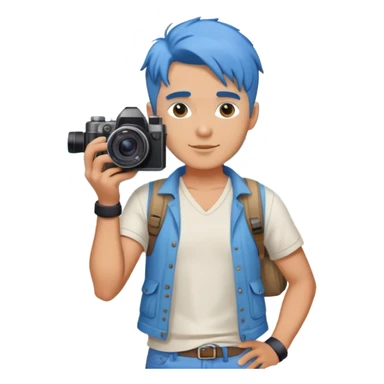 blue hair full body handsome man with camera and beach outfit  standing sticker