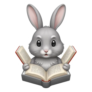 Gray rabbit reading white book sticker