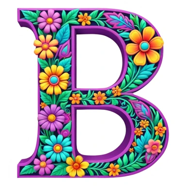 3D, gothic style psychedelic colored capital Letter “D” with hippie style flower border sticker