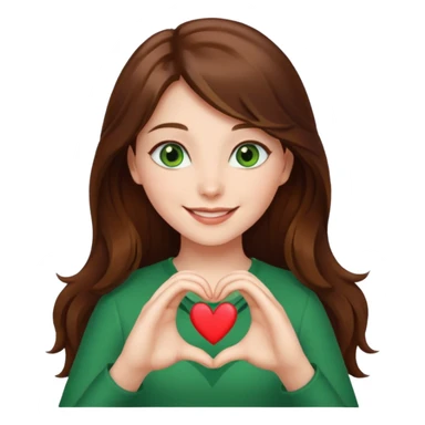Girl green eyes brown long hair doing hands heart sticker