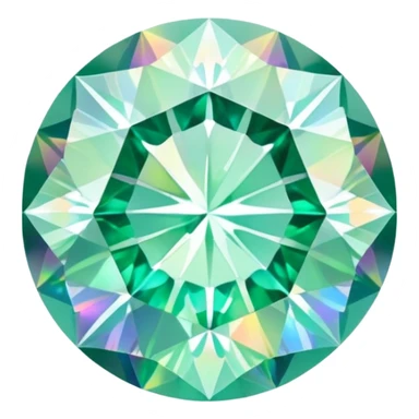 round cut gemstone with delicate mint green color, holographic rainbow fire, brilliant facets sticker