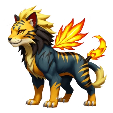 Volcanic Fiery Colorful exotic dark-colored, vibrant, golden, burning, badass, cool, realistic Pyroar-Sprigatito-Torracat-Luxray-Tigress-Solgaleo-Liger-Hybrid-Fakémon-Pokémon-Hybrid-Creature (full body) sticker