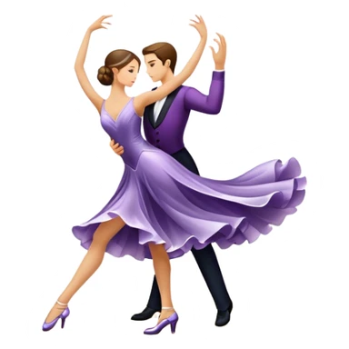 Icon for Ballroom Dance: elegant dance shoes, a flowing ballroom dress, and a dance floor with soft lighting. The icon should capture the grace, elegance, and style of ballroom dancing. Transparent background. sticker