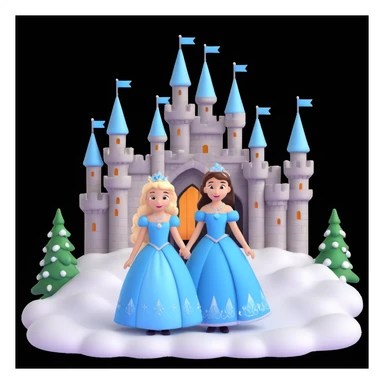 girls in a  snow princess dress, snow castle background sticker