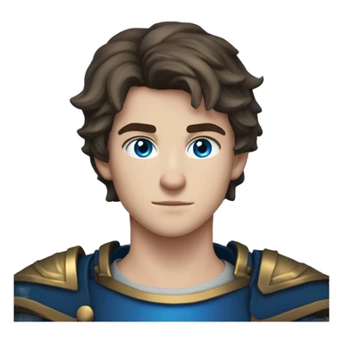 a 6'5" 19 years old Irish, teenage boy with slightly dark short hair. He wields a dark blue flaming sword, and wears a blue armor. He has blue eyes. He is very serious & strong  sticker