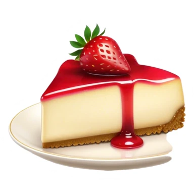 Cinematic creamy cheesecake, smooth and velvety, topped with fresh strawberries and a glossy fruit glaze, golden crumbly crust, beautifully plated, soft glowing background, indulgent and elegant. sticker