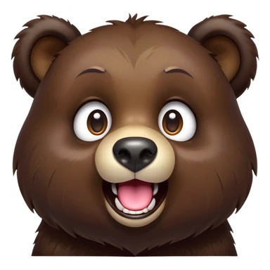 Cinematic Comical bear cub Portrait Emoji, Head tilted dramatically with an exaggeratedly amused expression, featuring a striking, glossy dark brown fur with bold fur texture, wide, expressive eyes filled with playful disbelief, Simplified yet hilariously expressive features, highly detailed, glowing with a slightly sassy glow, high shine, dramatic yet playful, stylized with an air of cheeky wilderness mischief, bright and endearing, soft glowing outline, capturing the essence of a spirited and over-the-top bear cub, so meme-worthy it feels like it could roar its way into internet fame instantly! sticker