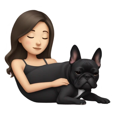 brunette girl sleeping with a black french bulldog sticker