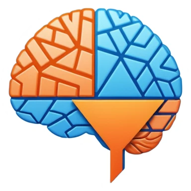 Geometric brain icon, YouTube triangle play button merged with neural network pattern, abstract minimalist design, vector art, vibrant colors, tech-inspired, clean lines, square format for app icon sticker