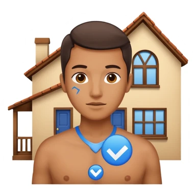 The blue checkmark is inside his house. sticker