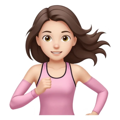 white happy brunette teen long hair with hazel eyes in light pink workout clothes jogging through finish line sticker