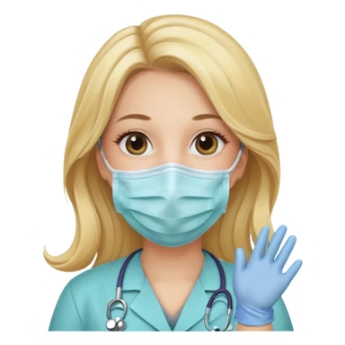 medica rubia con pelo largo, con mascarilla y guantes sticker