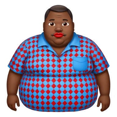an extremely obese man with extremely dark skin and giant red lips wearing a blue-and-gray shirt sticker