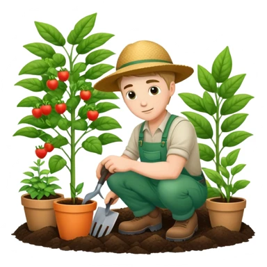 diligent young white male gardener planting sticker