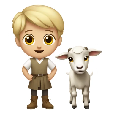 young shepherd with blond hair 10th century with short tunic and goat sticker